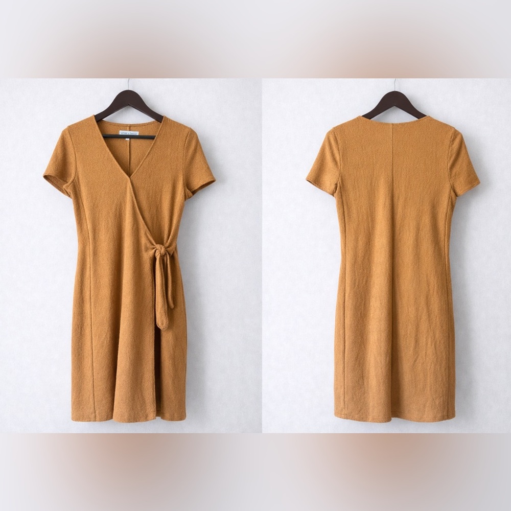 Madewell Short-Sleeve Wrap Midi Dress in Mustard Yellow